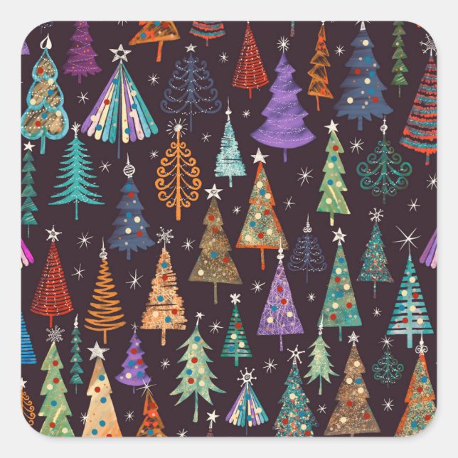 Festive Christmas New Year Pattern Square Sticker (Front)