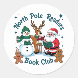 Festive Christmas North Pole Book Club Classic Round Sticker