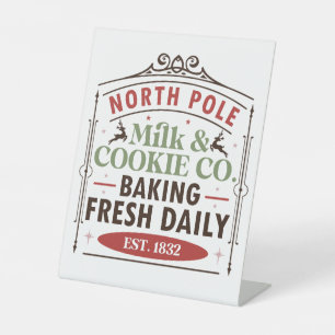 festive Christmas North Pole milk and cookie Pedestal Sign