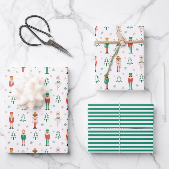 Festive Christmas Nutcracker Ballerina  Wrapping Paper Sheet (Front)