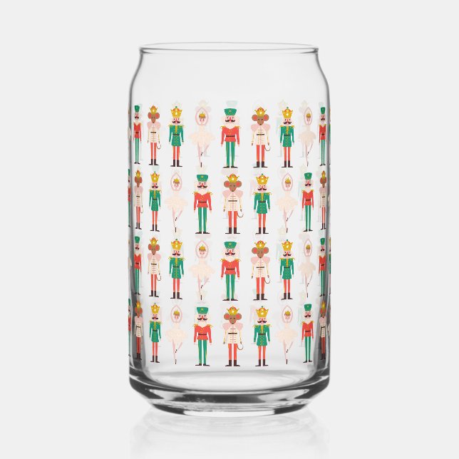 Festive Christmas Nutcracker Christmas Can Glass (Front)