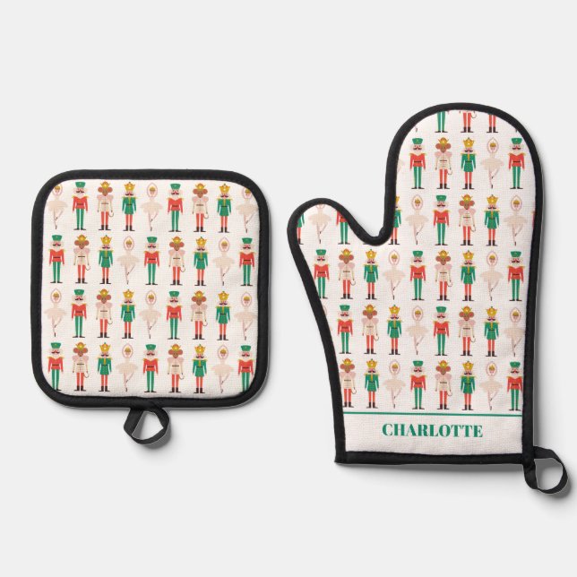 Festive Christmas Nutcracker Christmas Oven Mitt & Pot Holder Set (Front)
