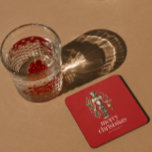Festive Christmas Nutcracker  Coaster<br><div class="desc">Christmas theme Nutcracker with ornament,  Merry Christmas white typography,  and customizable text on a red background.</div>