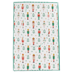 Festive Christmas Nutcracker Green Striped Medium Gift Bag