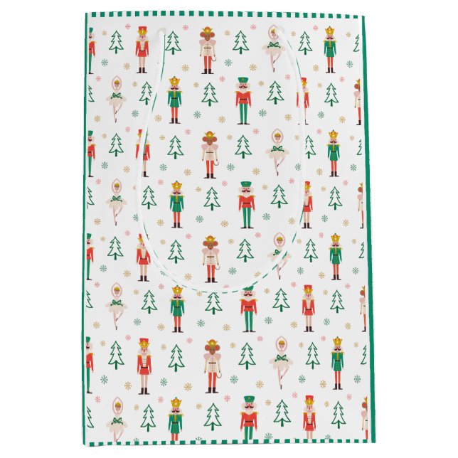 Festive Christmas Nutcracker Green Striped Medium Gift Bag (Front)