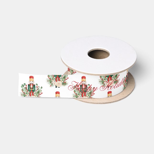 Festive Christmas Nutcracker Happy Holidays Satin Ribbon (Spool)