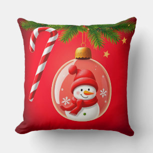 Festive Christmas Ornament with Snowman Throw Pillow