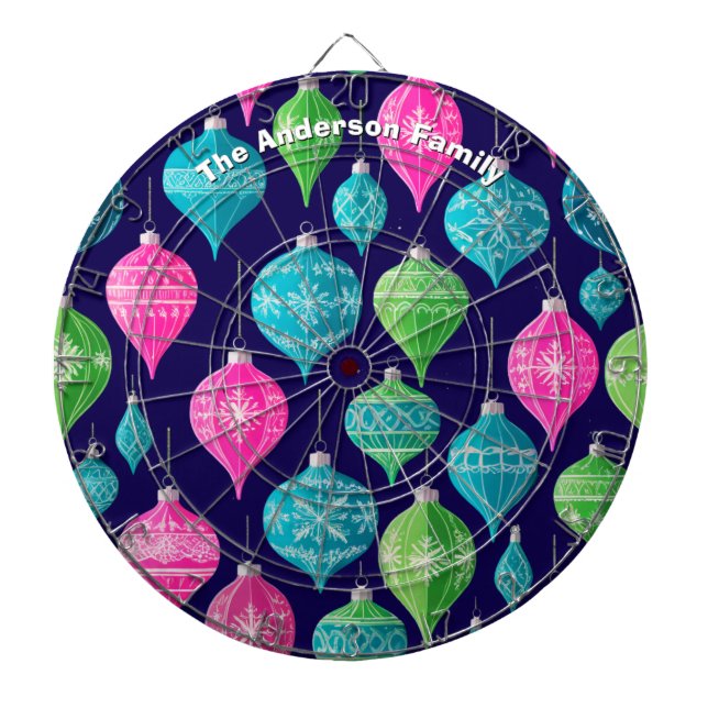 Festive Christmas Ornaments Colourful Personalized Dartboard (Front)