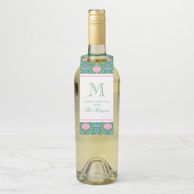 Festive Christmas Ornaments Monogram Bottle Tag (On Bottle)
