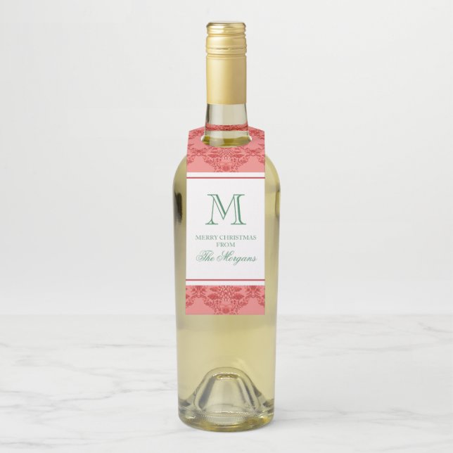 Festive Christmas Ornaments Monogram Bottle Tag (On Bottle)