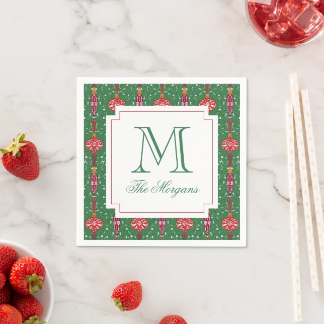 Festive Christmas Ornaments Monogram Napkin (Insitu)