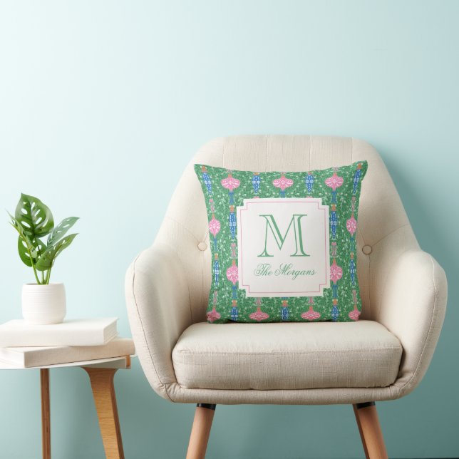 Festive Christmas Ornaments Monogram Throw Pillow (Chair)