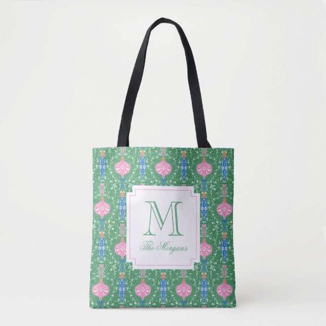 Festive Christmas Ornaments Monogram Tote Bag (Front)