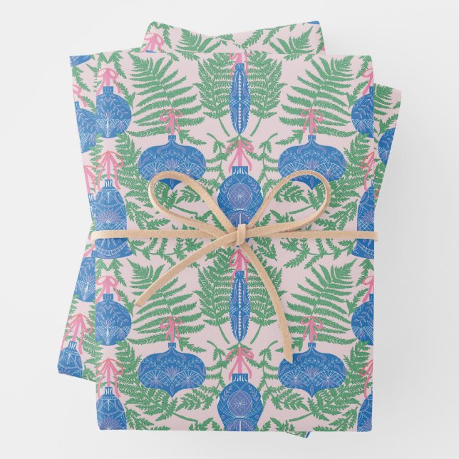 Festive Christmas Ornaments Pattern Wrapping Paper Sheet (In situ)