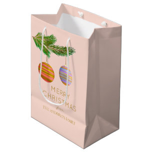 Festive Christmas Ornaments Personalized  Medium Gift Bag
