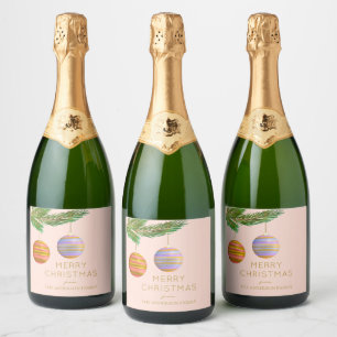Festive Christmas Ornaments Personalized Sparkling Wine Label