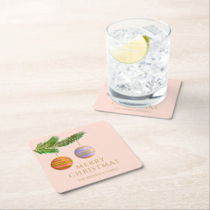 Festive Christmas Ornaments Personalized  Square Paper Coaster