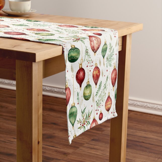 Festive Christmas Ornaments Seamless Pattern Short Table Runner (In Situ)