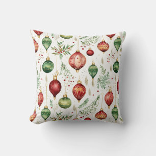 Festive Christmas Ornaments Seamless Pattern Throw Pillow