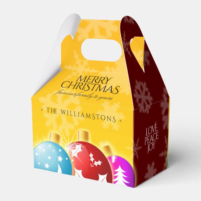 Festive Christmas Ornaments Snowflakes Red & Gold Favor Box (Back Side)