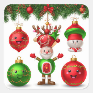 Festive Christmas Ornaments Square Sticker
