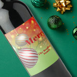 Festive Christmas Ornaments Twinkling Gold Lights Wine Label<br><div class="desc">This Christmas wine label, both captivating and customizable, brings a personal touch to your holiday gifts. The label is adorned with vibrant Christmas ornaments in shades of red, green, and gold, suspended from a golden string, creating a festive atmosphere. The background is a mesmerizing gradient of red and green, sprinkled...</div>