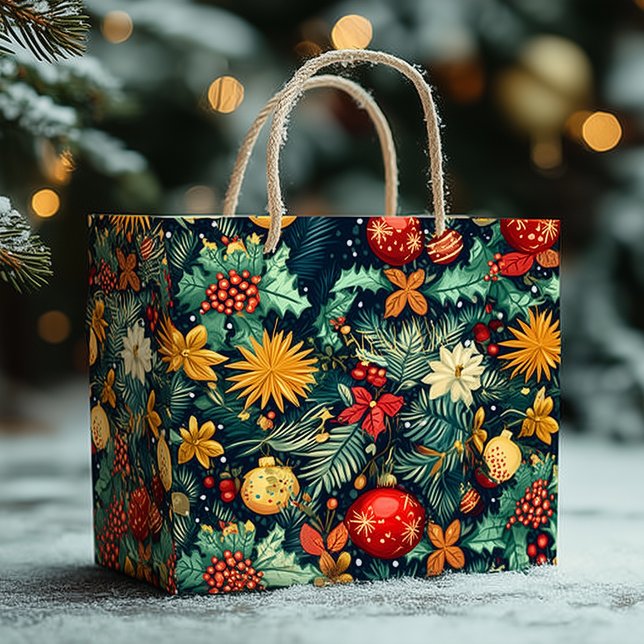 Festive Christmas Ornaments with Name Area Large Gift Bag (Creator Uploaded)