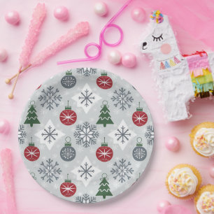 Festive Christmas Paper Plate with Snowflakes