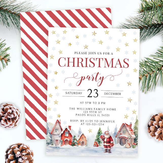 Festive Christmas party Santa red gold invitation (Creator Uploaded)