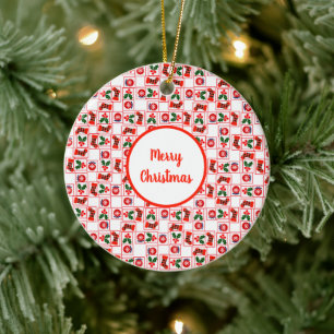 Festive Christmas pattern Ceramic Ornament