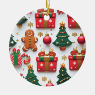 Festive Christmas Pattern Ceramic Ornament