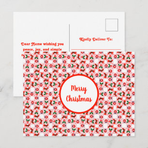 Festive Christmas pattern Holiday Postcard