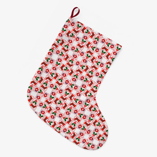 Festive Christmas pattern  Large Christmas Stocking (Front (Hanging))