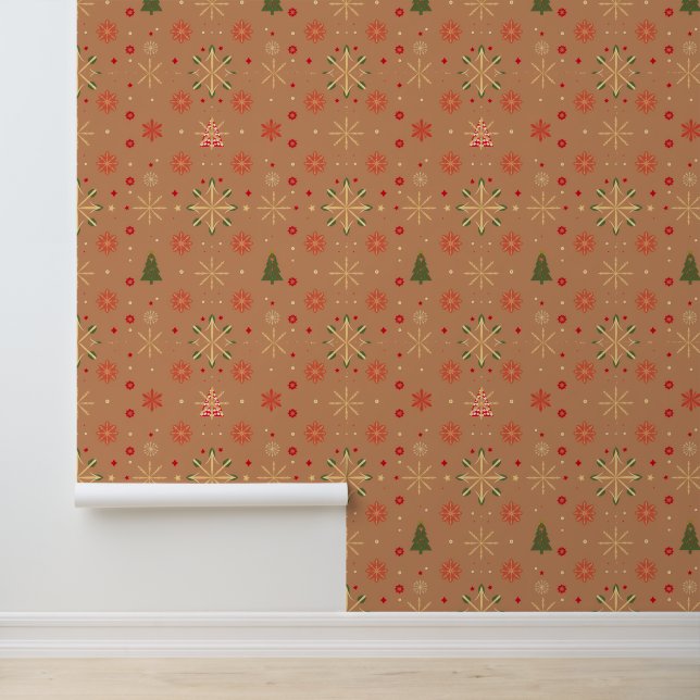 Festive Christmas Pattern on Brown Wallpaper (Application)