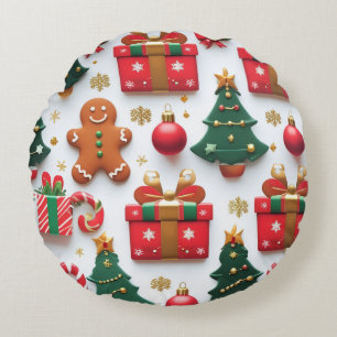 Festive Christmas Pattern Round Pillow