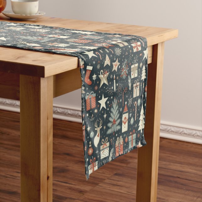 Festive Christmas Pattern Short Table Runner (In Situ)