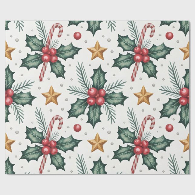 Festive Christmas Pattern with Gifts & Ornaments Wrapping Paper (Flat)