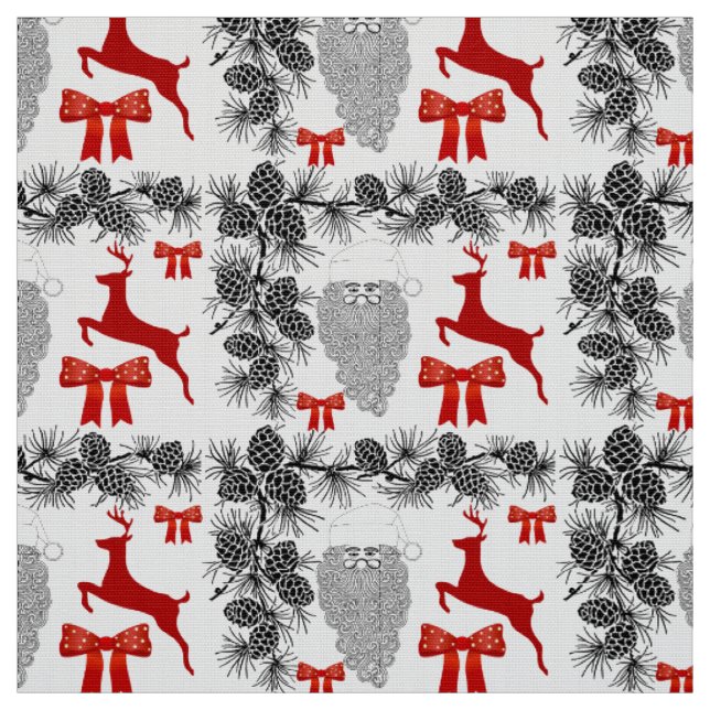 Festive Christmas Pattern with Reindeer, Pinecones Fabric (Swatch)