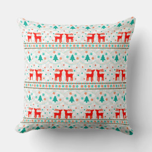 Festive Christmas Pattern with Reindeer Throw Pillow