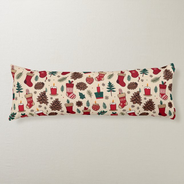 Festive Christmas Pattern with Stockings Body Pillow (Front)