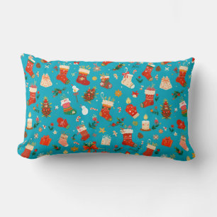 Festive Christmas Pattern with Stockings Lumbar Pillow