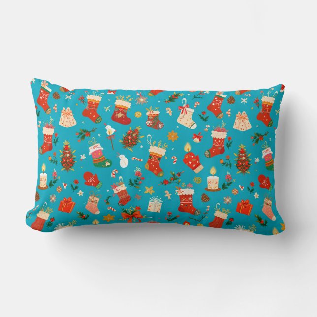 Festive Christmas Pattern with Stockings Lumbar Pillow (Front)