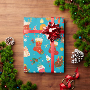 Festive Christmas Pattern with Stockings Wrapping Paper