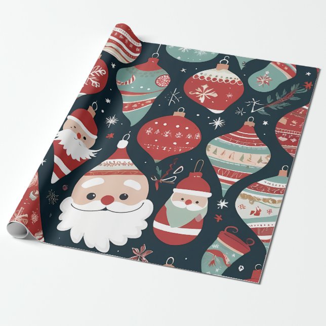 Festive Christmas Pattern Wrapping Paper (Unrolled)