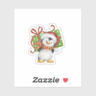 Festive Christmas Penguin with Gift - Holiday Deco