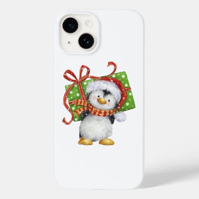Festive Christmas Penguin with Gift - Holiday Deco Case-Mate iPhone Case (Back)