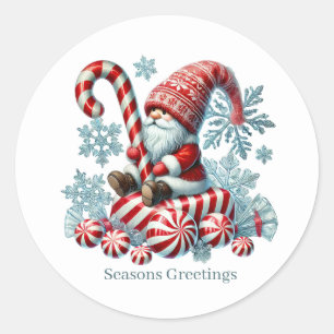 Festive Christmas peppermint gnome Classic Round Sticker
