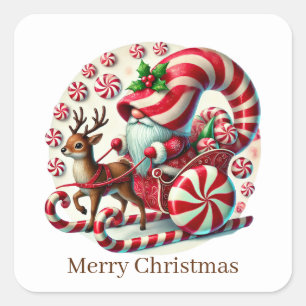 Festive Christmas peppermint gnome Square Sticker