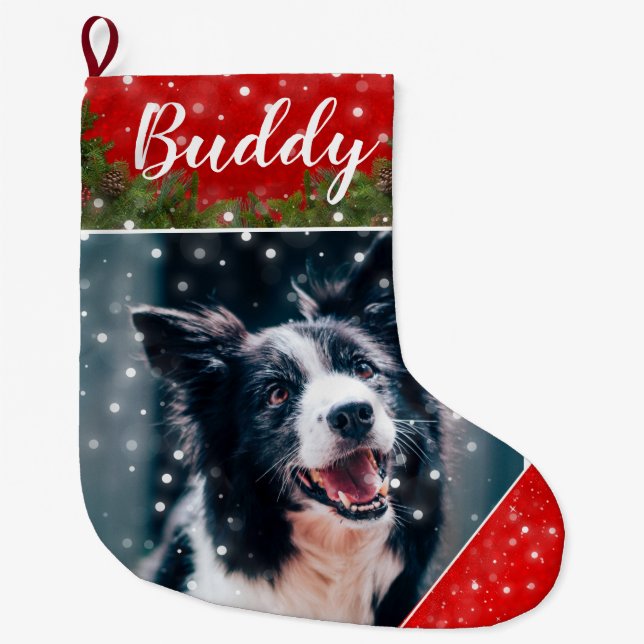 Festive Christmas Personalized Pet Photo Stocking (Front)