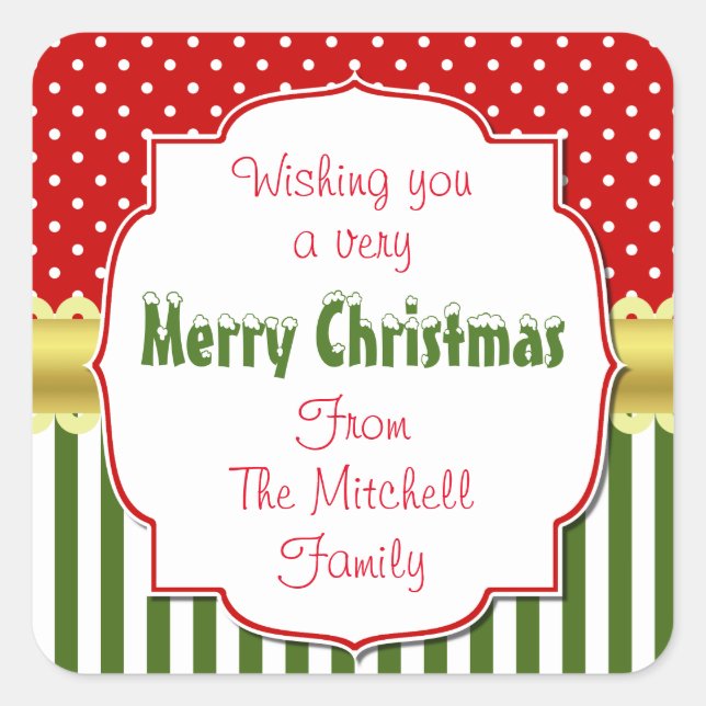 Festive Christmas Personalized Square Sticker (Front)